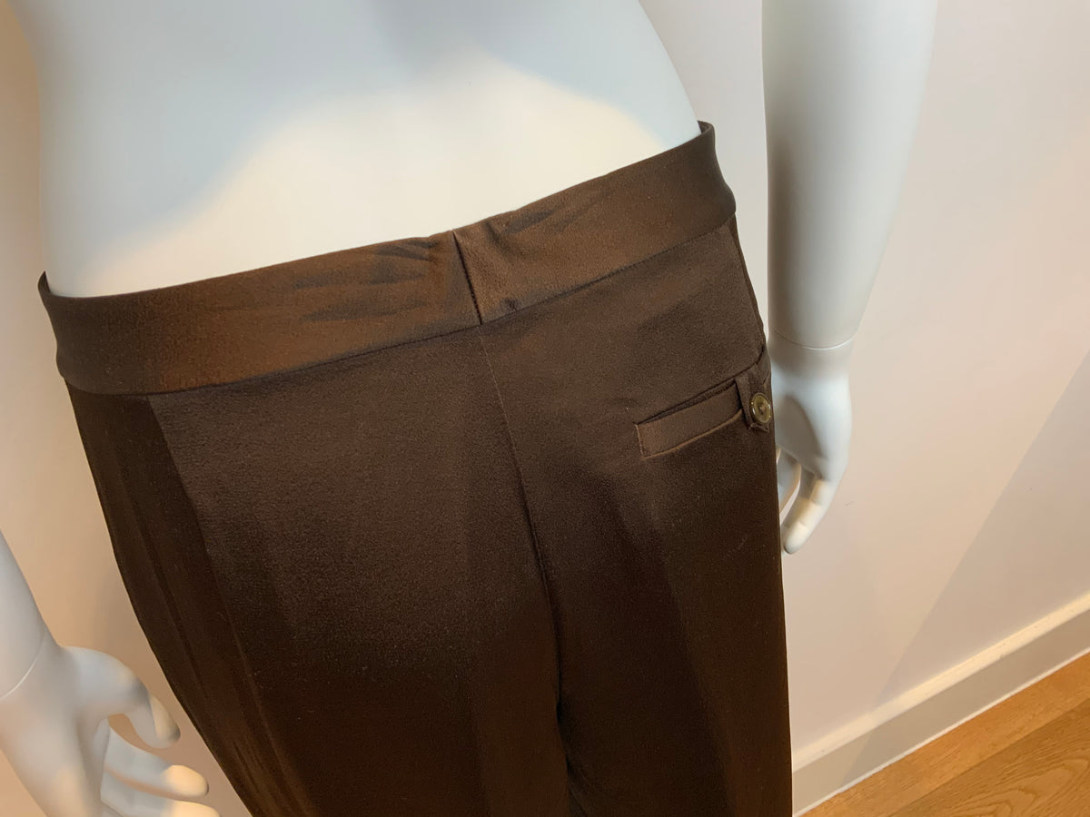 Ralph Lauren Wide Leg Chocolat Brown Satin Pants Trousers US 8 UK 12 L LARGE ladies