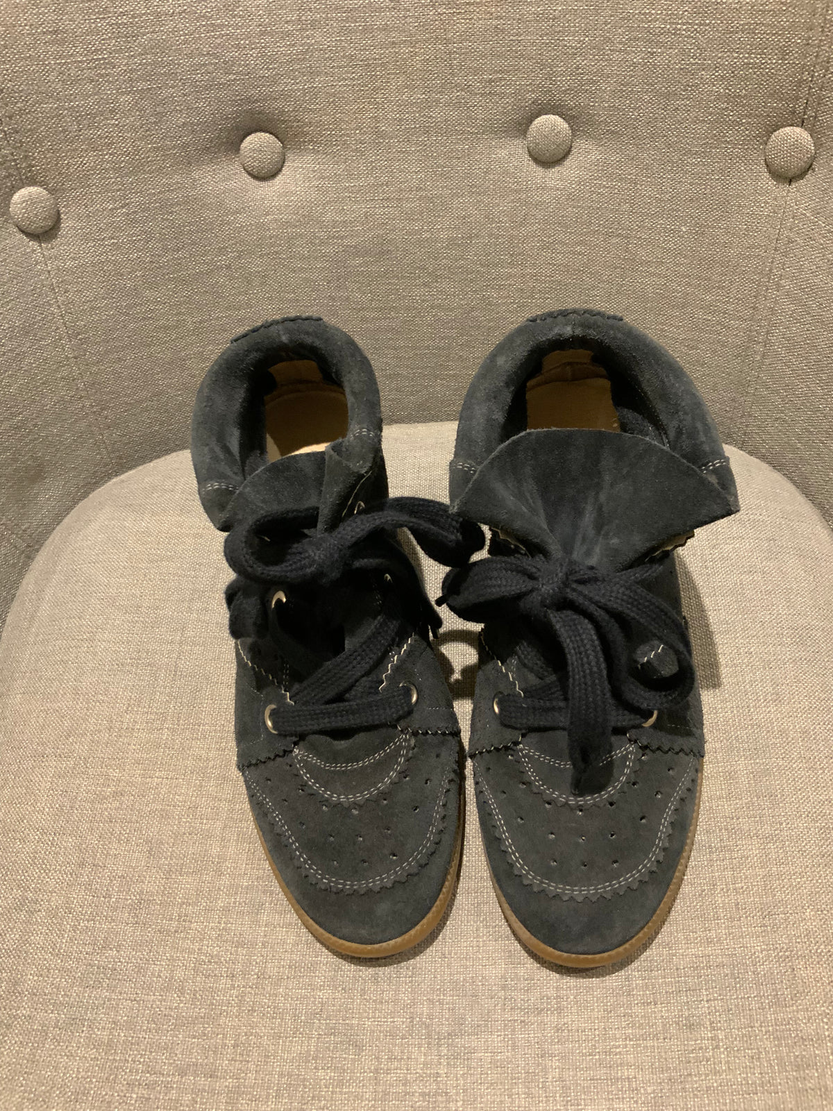 ISABEL MARANT Bobby Sneaker Black Suede Leather Wedge Sneakers Size 37 ladies