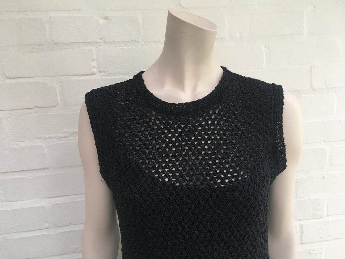 Chanel Black Cotton Crochet Knit Dress SZ F 40 UK 12 US 8 RARE ladies