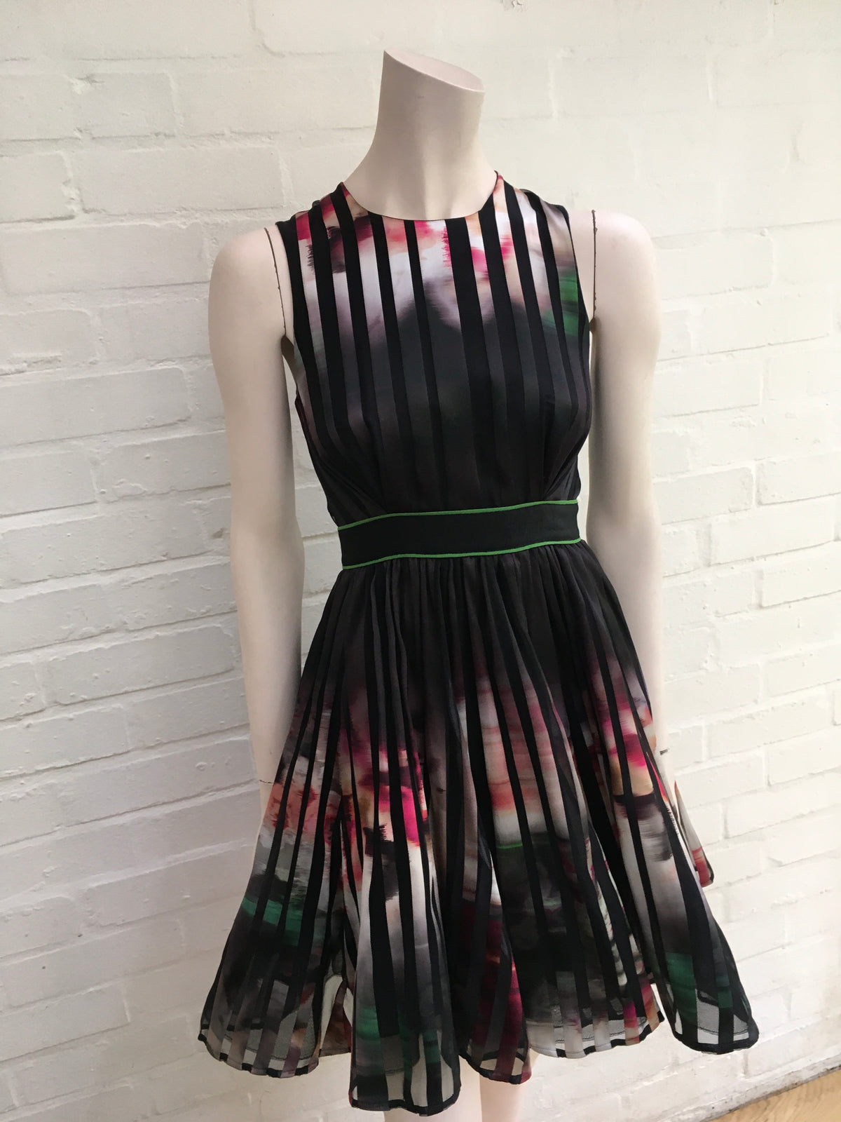 ELIE SAAB  Black sheer tapes multicolor floral pattern Dress F 34 ladies