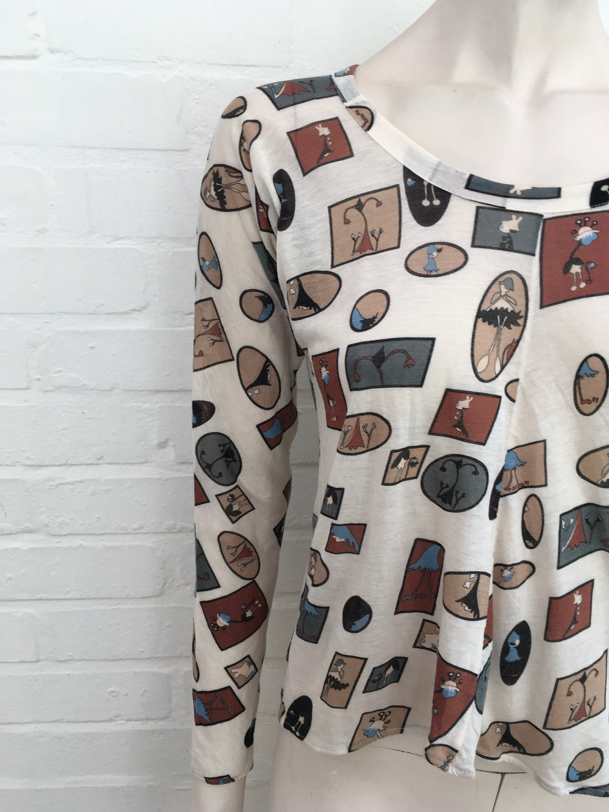 MARNI MULTICOLOR PRINTED LONG SLEEVES CROPPED TOP SIZE I 44  Ladies