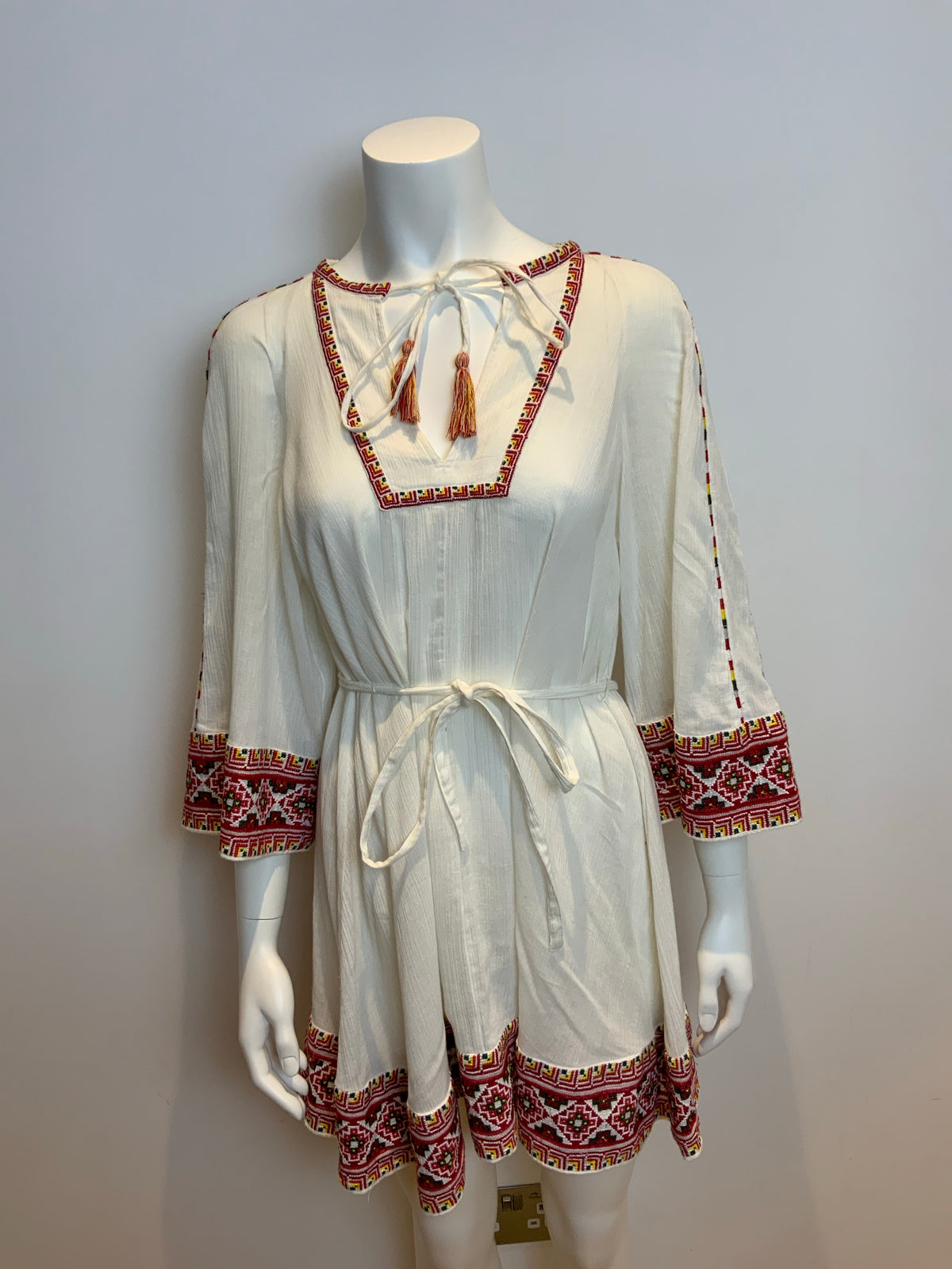 FRENCH CONNECTION Adanna Crinkle Ethnic Smock Boho Mexican Dress UK 8 US 4 XS ladies