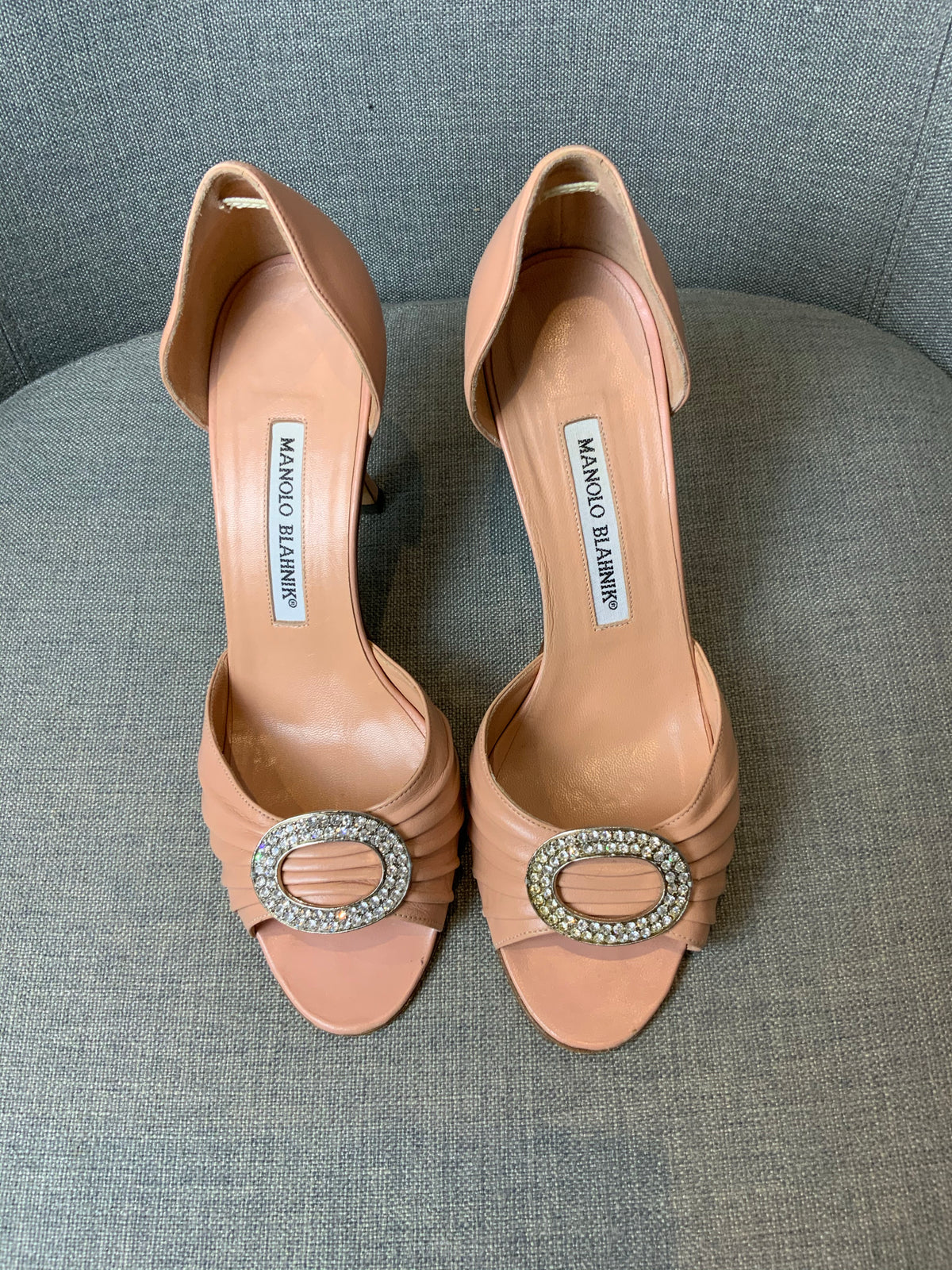 Manolo Blahnik Pink Leather D'Orsay PUMPS HEELS SIZE 37 1/2 US 7.5 UK 4.5 ladies