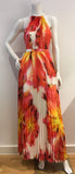 KAREN MILLEN Flower Print Pleated Maxi Dress Gown Size 2 UK 6 ladies