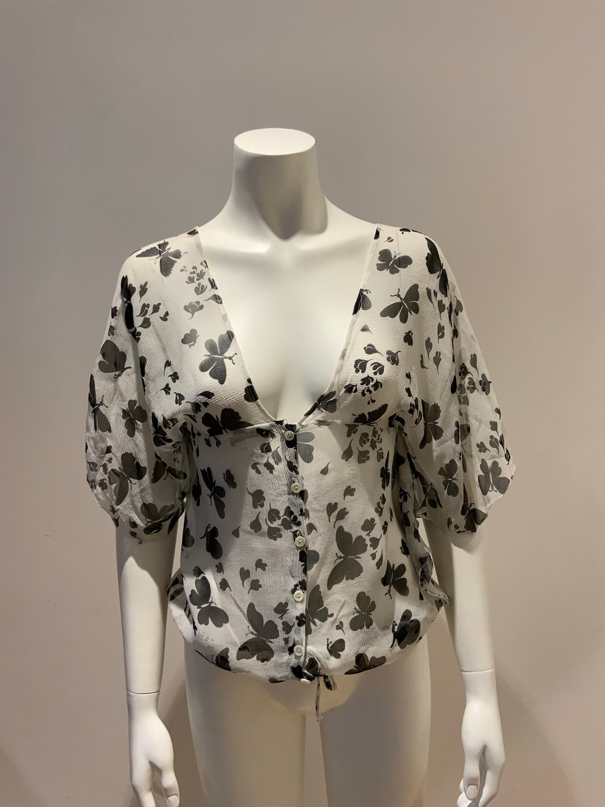 Paul & Joe Silk Black Butterfly Printed Blouse Top Size 1 UK 8 US 4 S small ladies