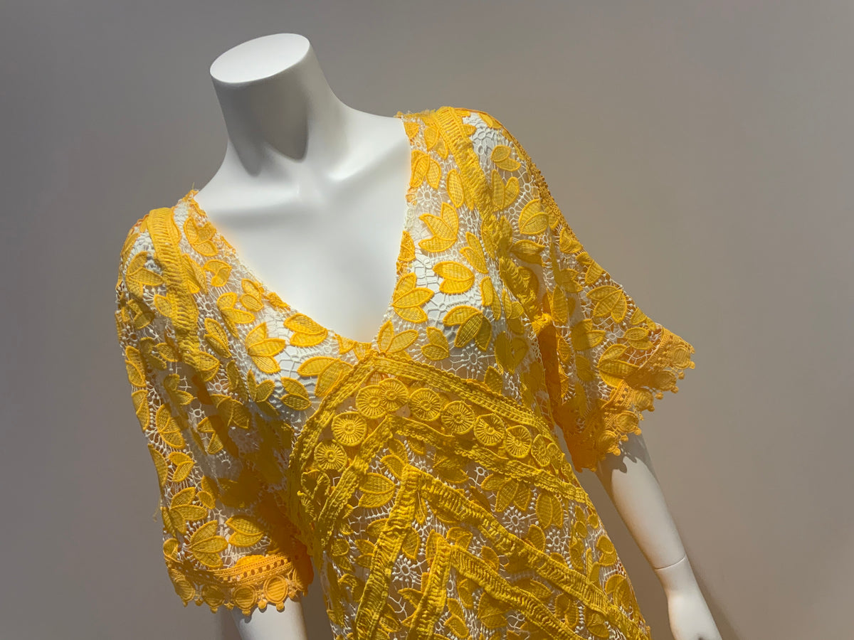 OSHOPLIVE lace yellow Bohemian dress kaftan Size S small ladies