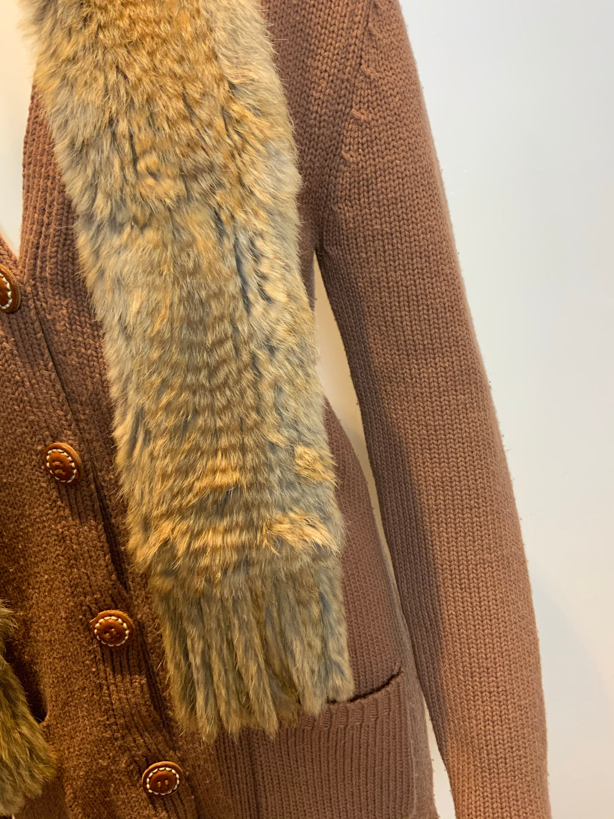 JOSEPH Women’s Cashmere & Wool Knit Cardigan Rabbit Fur Scarf Size M medium ladies