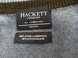 HACKETT LONDON LAMBS WOOL KNIT V NECK BLUE SWEATER JUMPER  Men