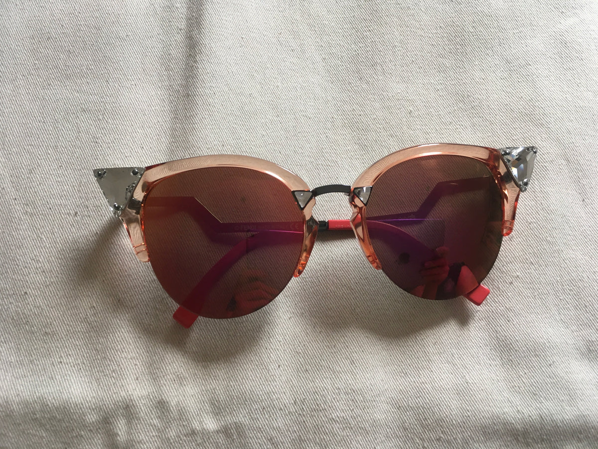Fendi Iridia FF0041/S orange crystal cat eye polarized frame sunglasses ladies