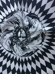 VERSACE $456.00 Silk Circle Design White/ Black/ Multicolor Scarf 35" x 35"  LADIES