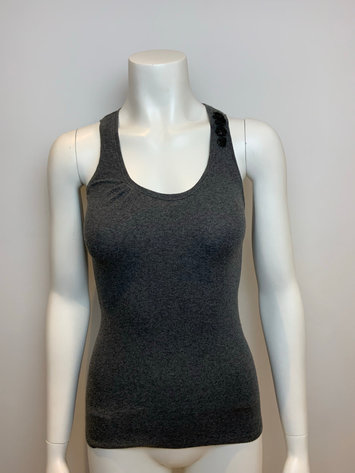 Brunello Cucinelli Women's Gray Leather Trim Ribbed Fitted Tank Top Size XS. ladies