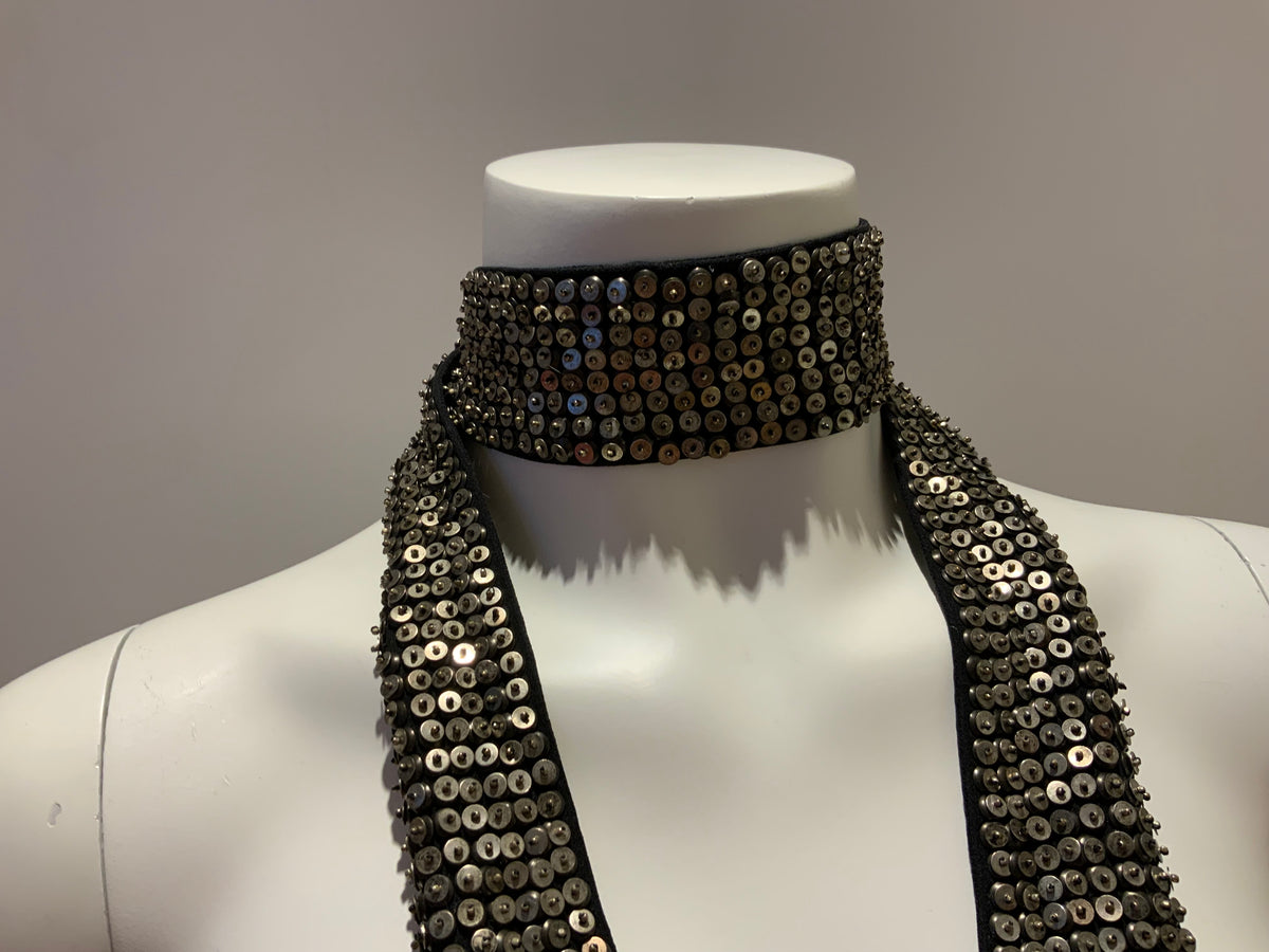 $1255 ISABEL MARANT Gunmetal Pulse Sequin Embellished Scarf one size ladies