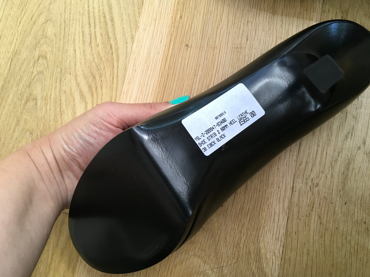 YVES SAINT LAURENT Black Ysl Tribtoo 80 Napa Leather Platform Pumps Size 38 ladies