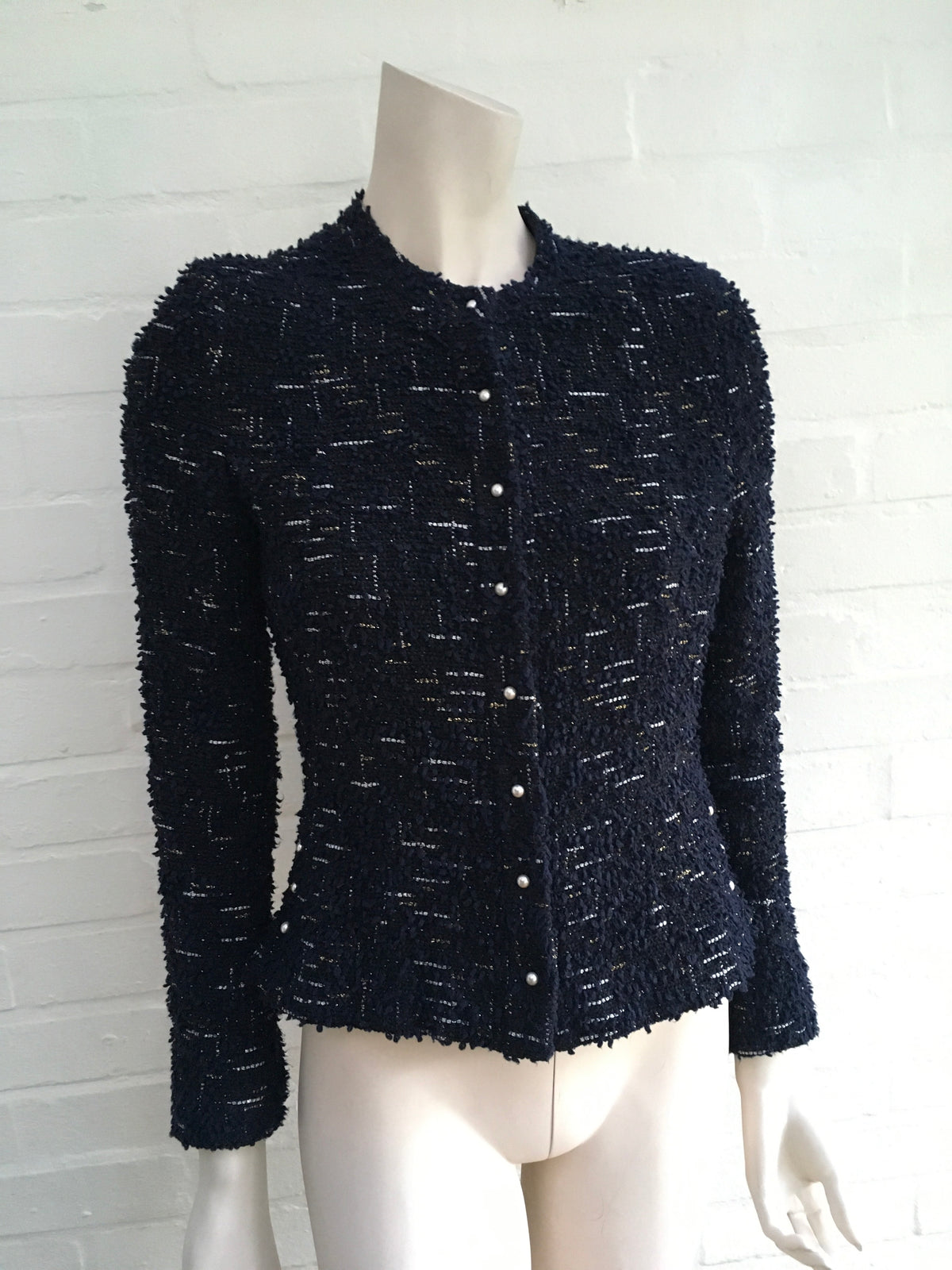 CHANEL Metallic Tweed Jacket Pearls Embellishe  Ladies