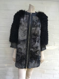 GIULIANA TESO Persian Lamb Raccoon Sleeves Fur Coat Ladies