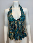 Frost French Halter Silk Summer Gold Printed TOP SIZE UK 8 US 4 S small ladies