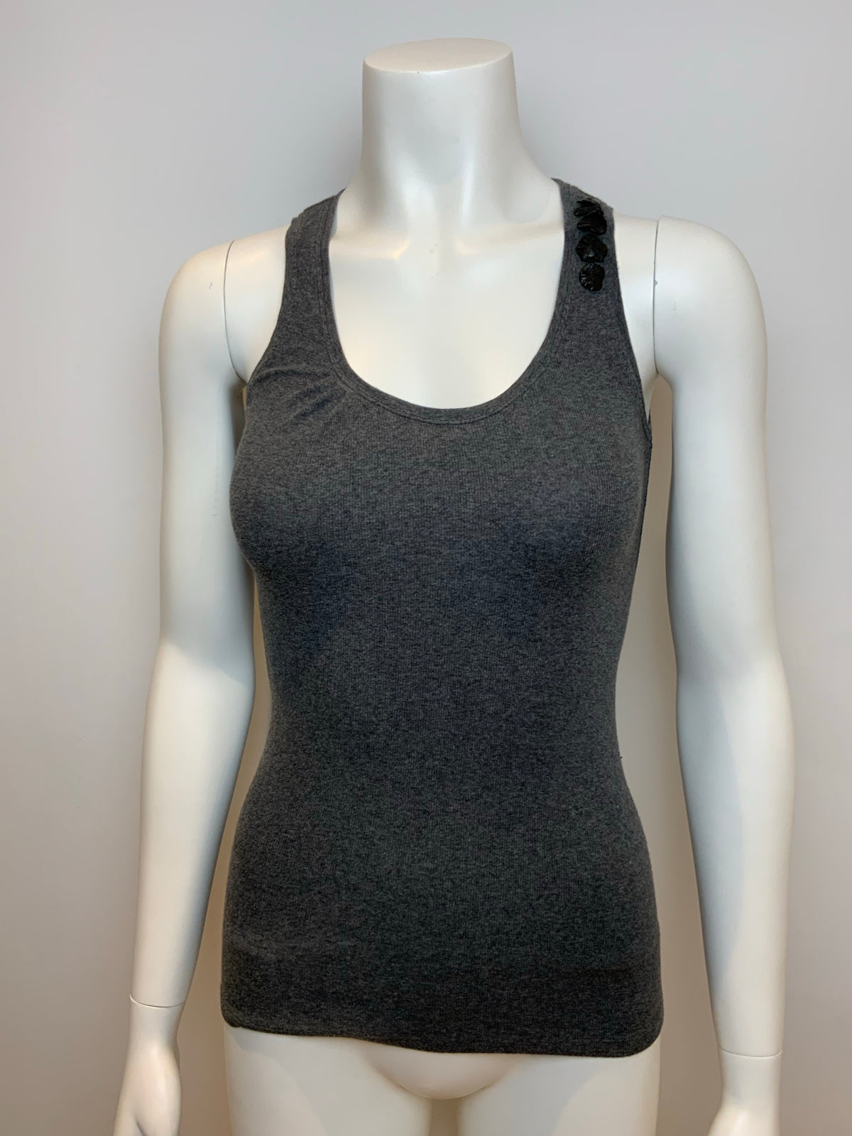 Brunello Cucinelli Women's Gray Leather Trim Ribbed Fitted Tank Top Size XS. ladies