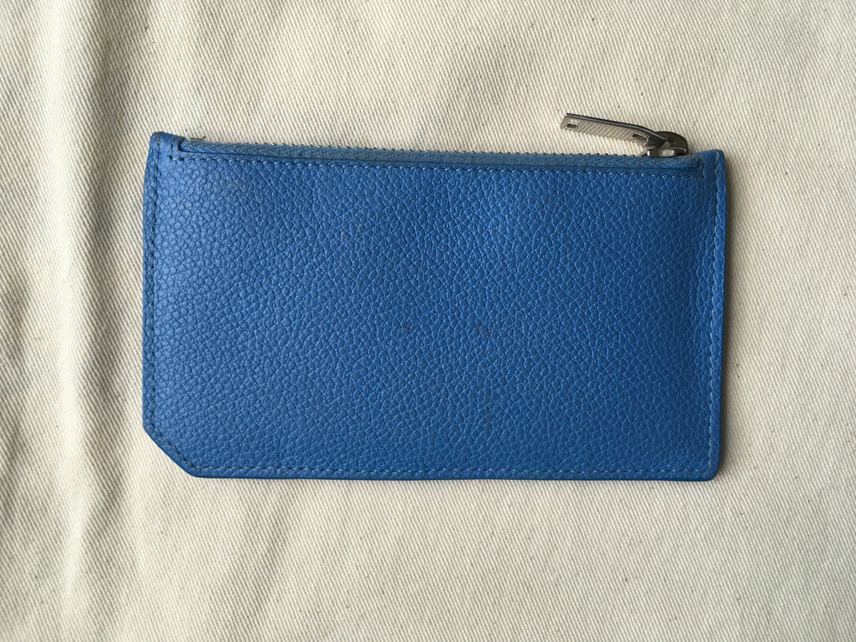 Saint Laurent YSL Women's Blue Leather Zippered Fragments Card Holder Ladies