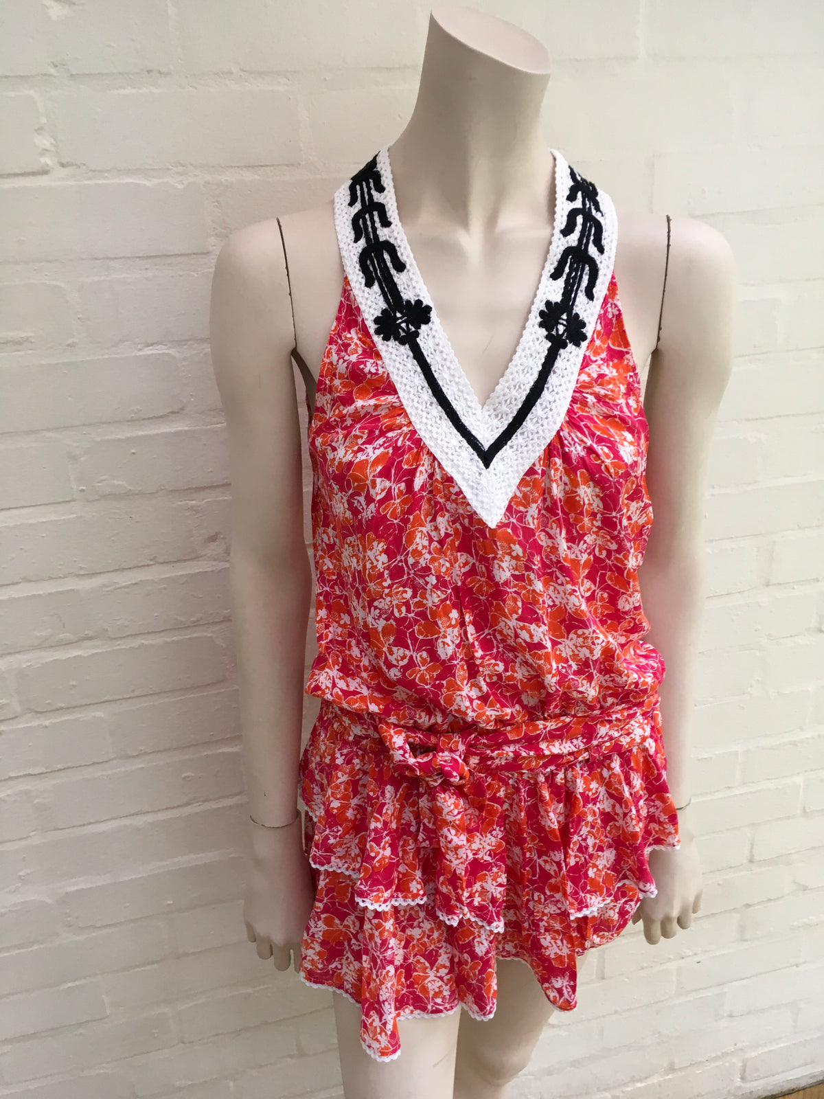 Poupette St. Barth Women's Sleeveless V-Neck Embroidered Neck Dress Ladies