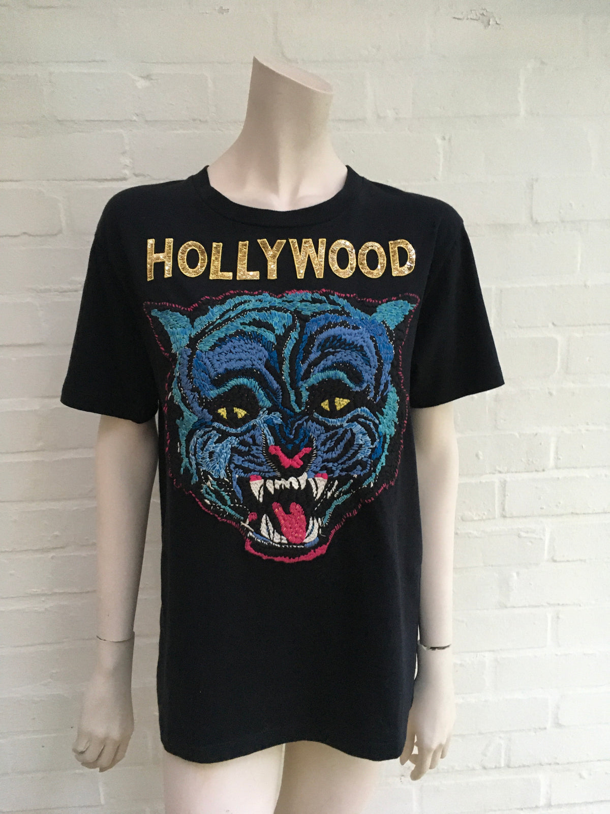 Gucci Tiger embroidered "HOLLYWOOD " Sequins T-Shirt Size XXS ladies