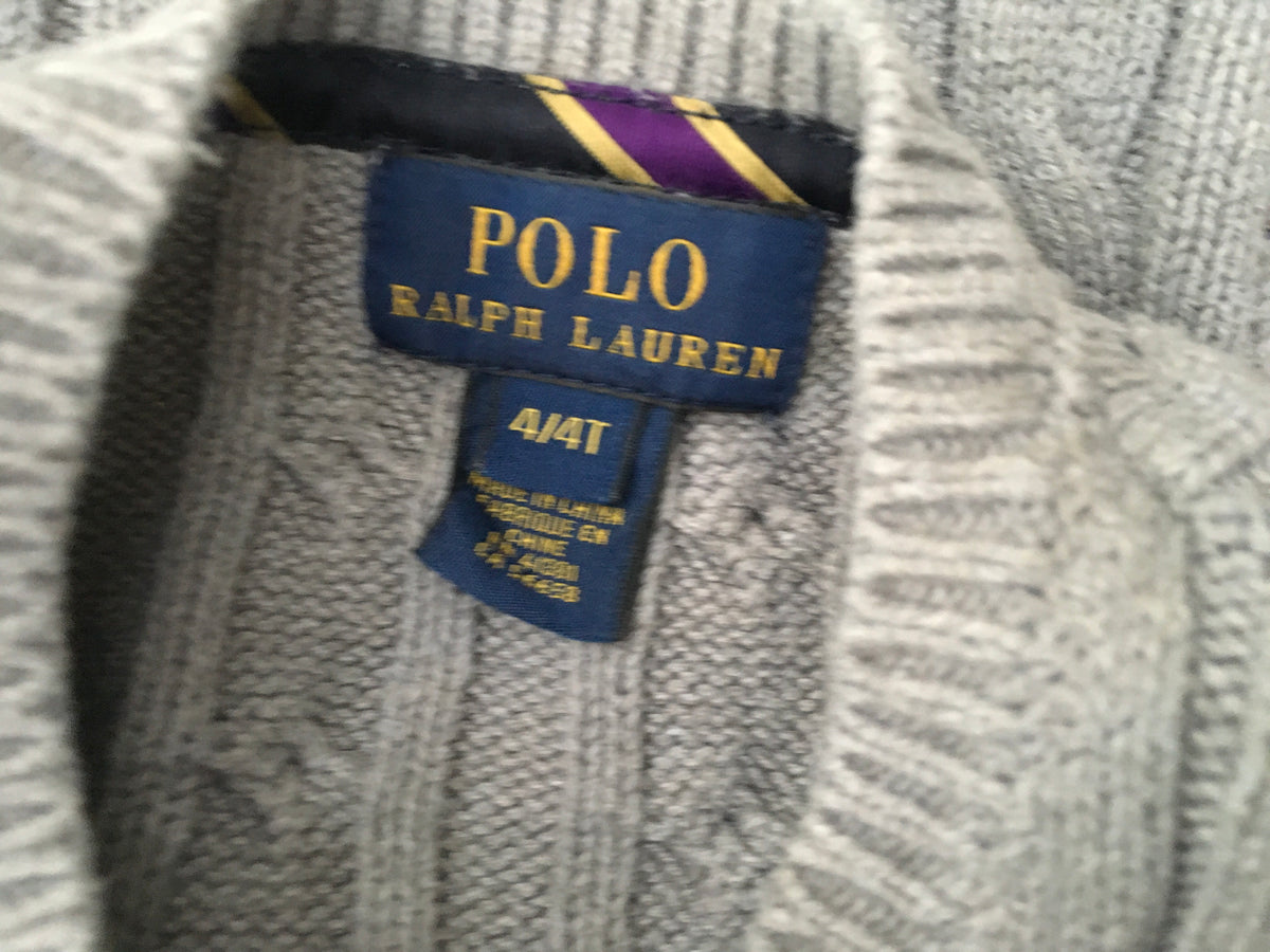 RALPH LAUREN Polo Girls' Ruffled Rib Knit Cardigan Cable Sweater Jumper 4 years Children