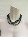 925 Sterling Silver Tiger's Eye & Turquoise Bead Triple Chain Necklace 129g Ladies