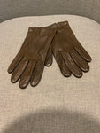 Brown Leather Silk Lining Short Gloves Size 7 1/2 ladies