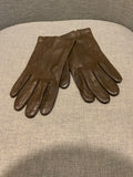Brown Leather Silk Lining Short Gloves Size 7 1/2 ladies