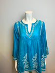 Leaves of Grass Embroidered Silk Casual COVER UP Kaftan Tunic Dress Size 38