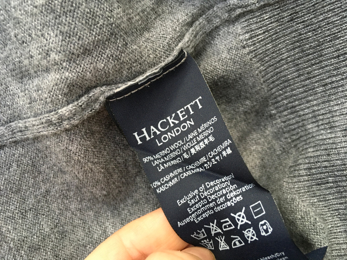 HACKETT LONDON GREY CASHMERE WOOL KNIT HALF ZIP SWEATER JUMPER M MEDIUM MEN