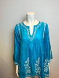 Leaves of Grass Embroidered Silk Casual COVER UP Kaftan Tunic Dress Size 38