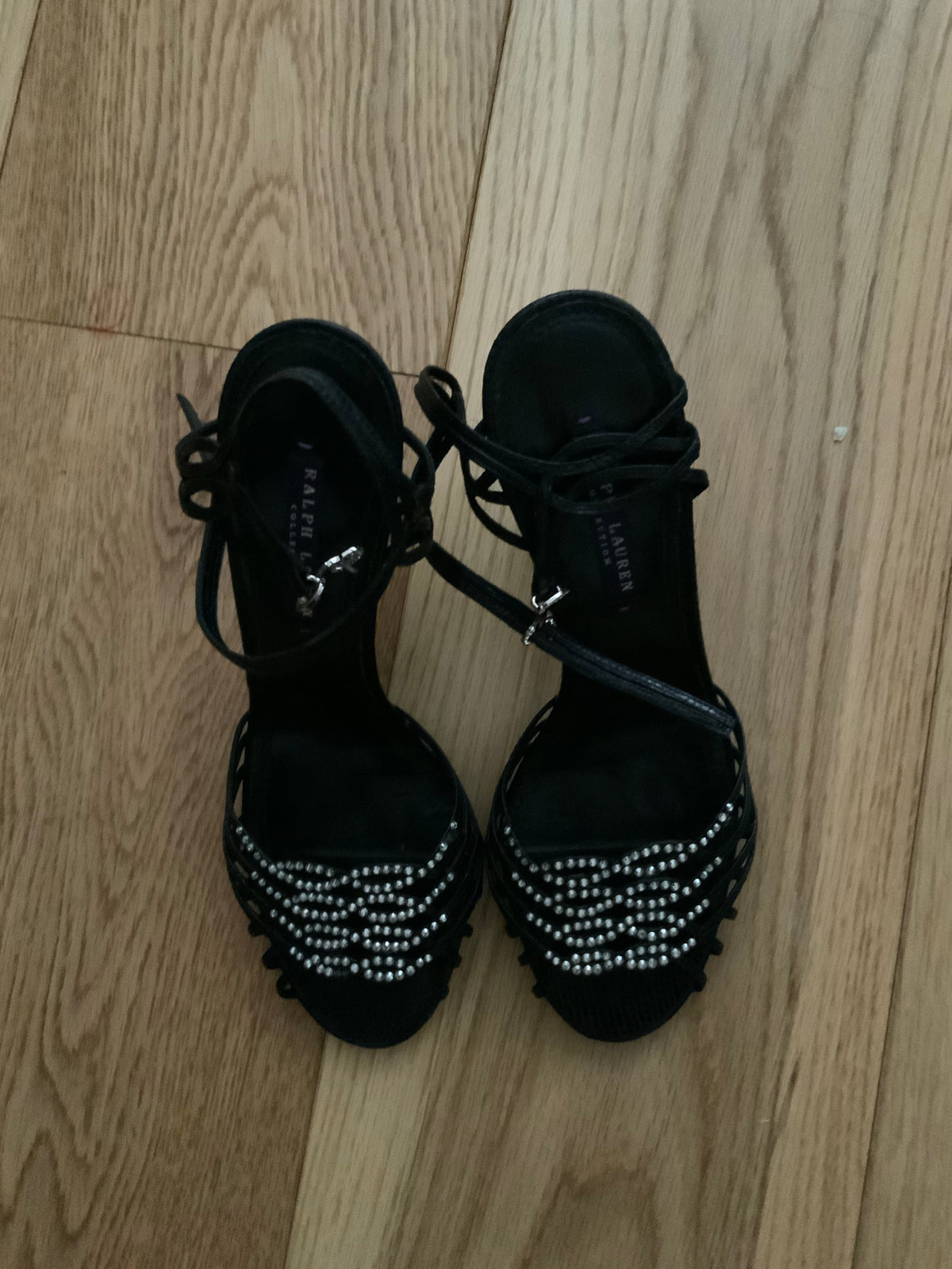 Ralph Lauren Purple Label Black Strappy Crystals Heels Size 39 US 9 UK 6 ladies