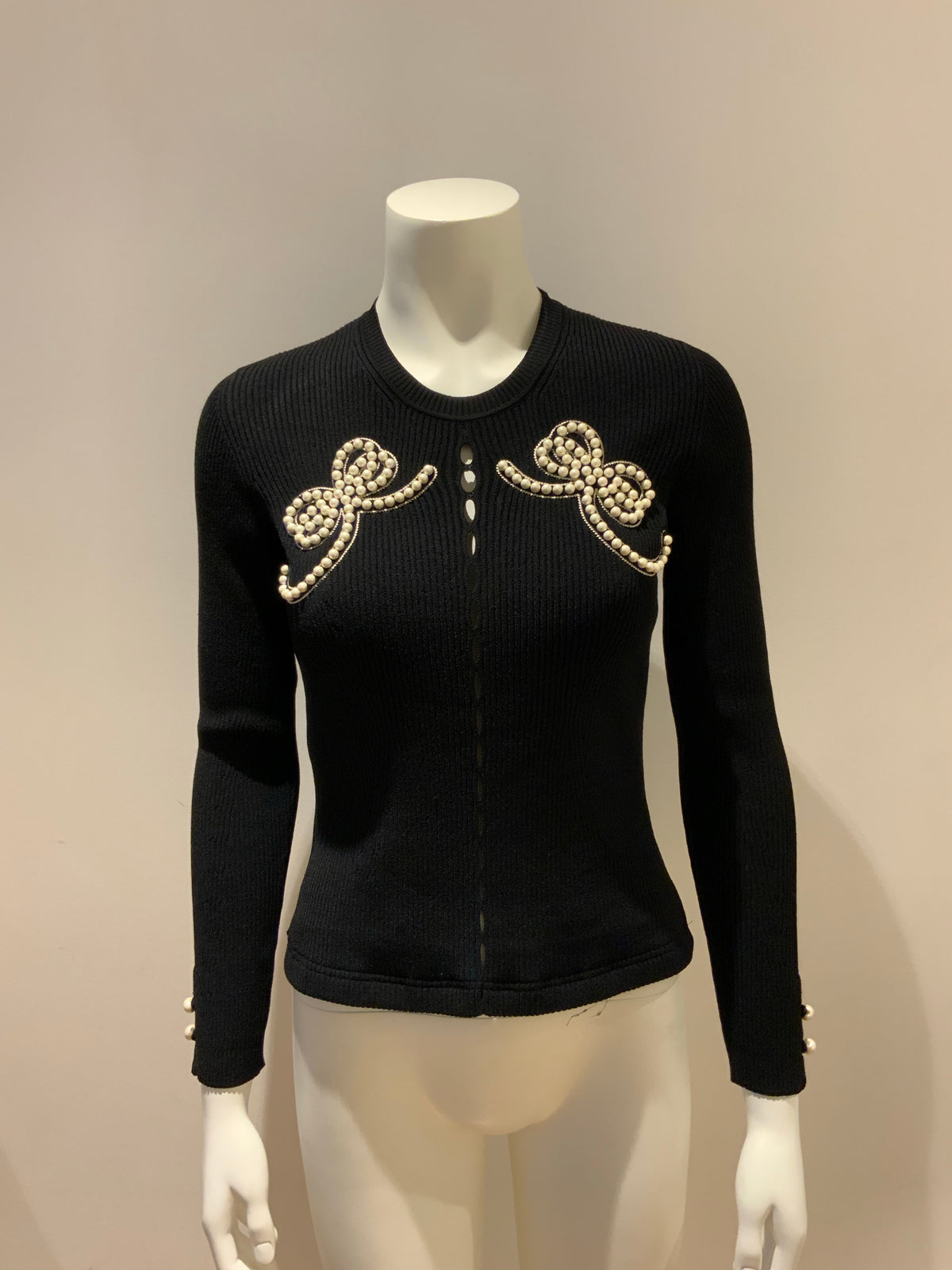 MOST WANTED FENDI Knitwear Black Faux-pearl embellished jumper sweater I 42 UK10 ladies