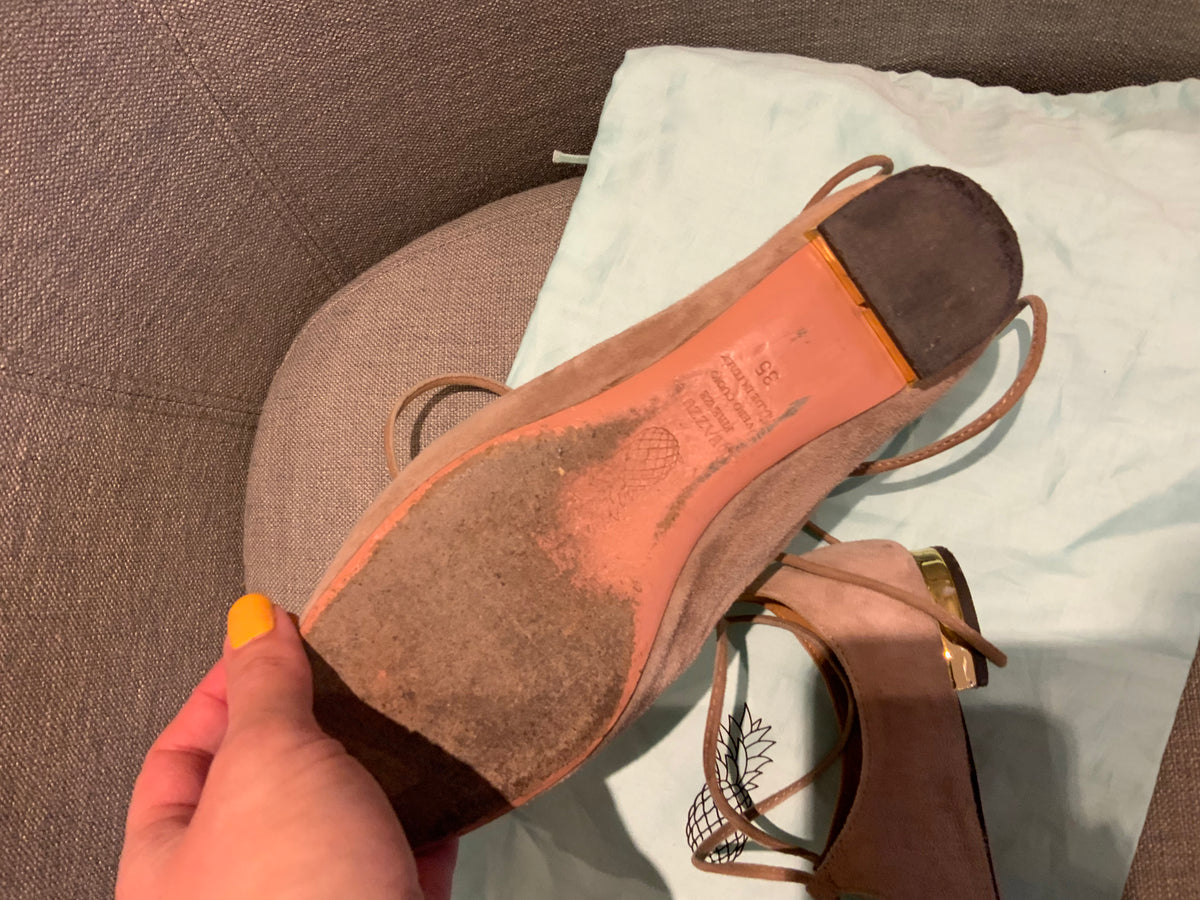 Aquazzura Dance Beige Suede Leather Flats Shoes Size 35 US 2 UK 5 ladies