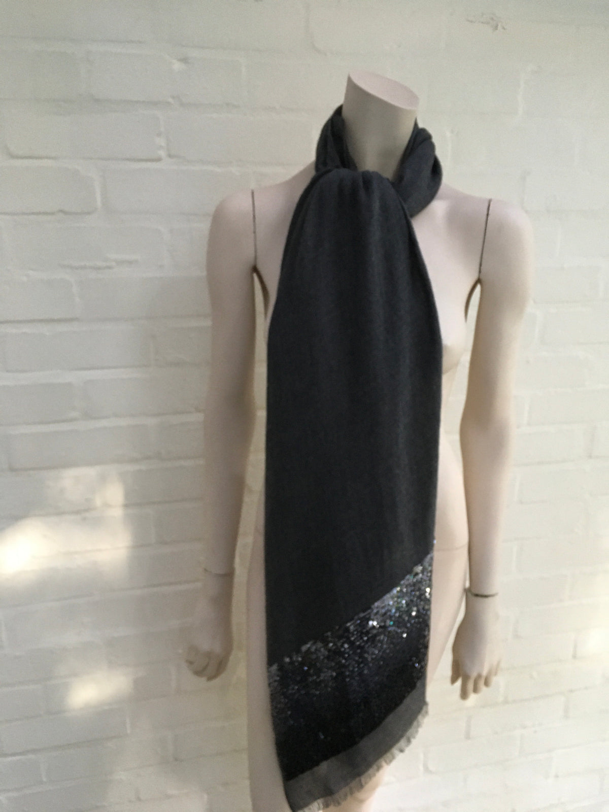 Loro Piana Cashmere Sequin Raw-Edge Scarf Shawl Ladies