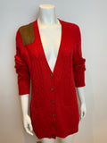 Ralph Lauren Lauren Cable Knit Wool & Cashmere Red Cardigan Size L large ladies