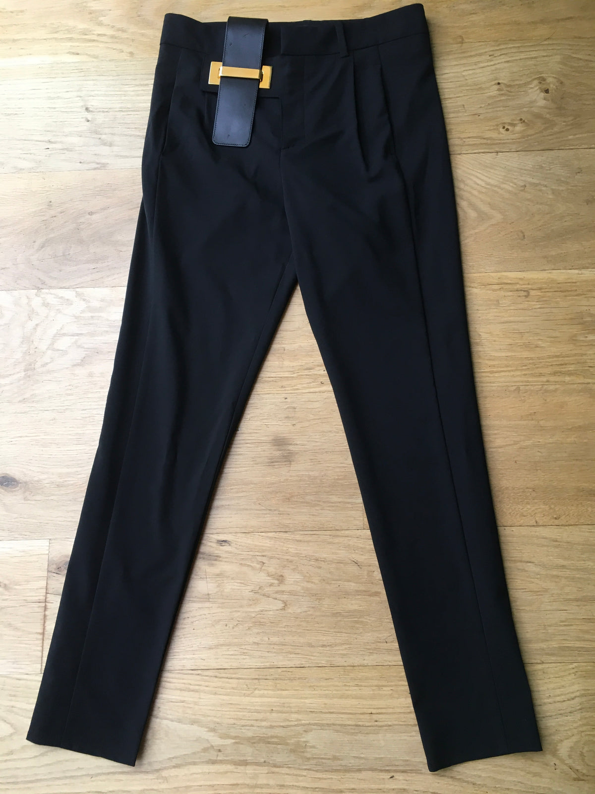 Anthony Vaccarello Wool Leather trim tapered trousers pants Size F 36 UK 8 US 4 ladies