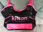 KITSON LOS ANGELES Sequin Beaded Large Tote Bag / Pink and Black Beach Bag Ladies