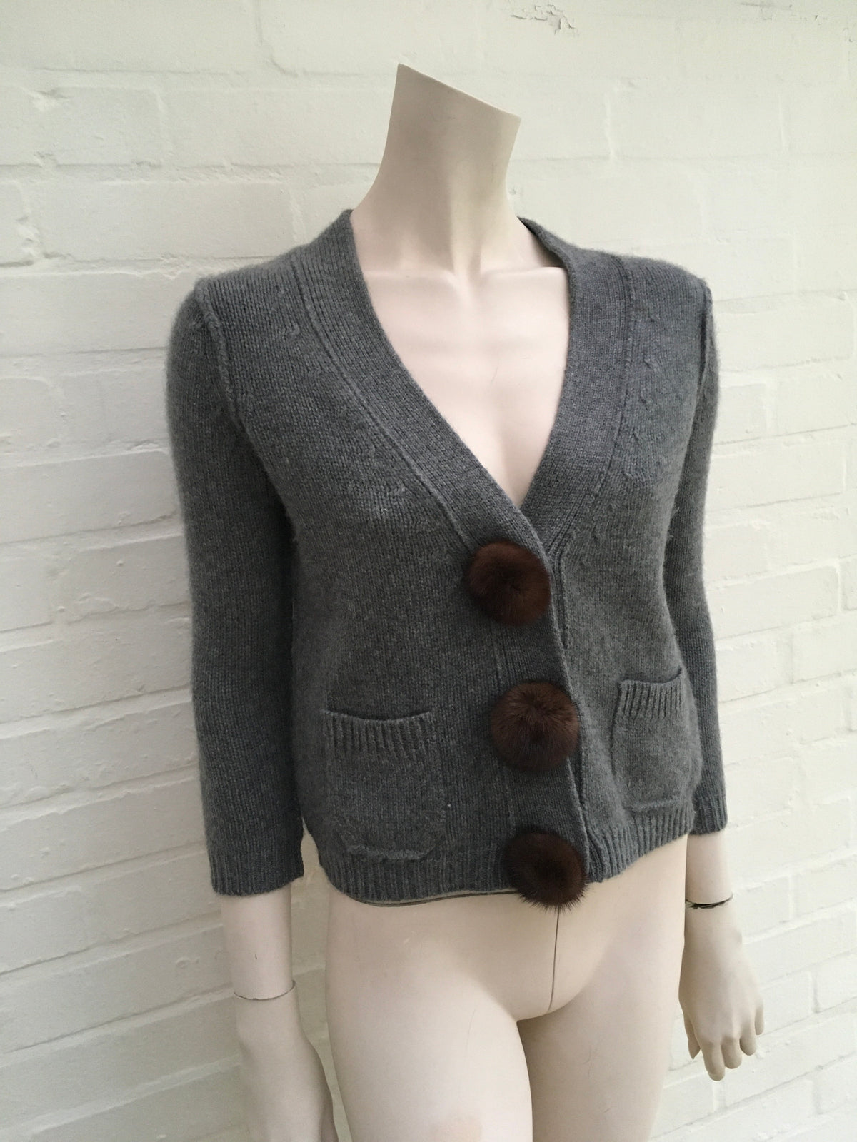 Thor & Nema Cashmere Cropped Cardigan Mink Fur Trim Size S Small Ladies