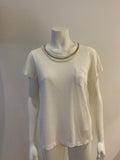 SACAI WHITE LINEN PEARLS CRYSTALS EMBELLISHED T SHIRT SIZE 2 M MEDIUM ladies