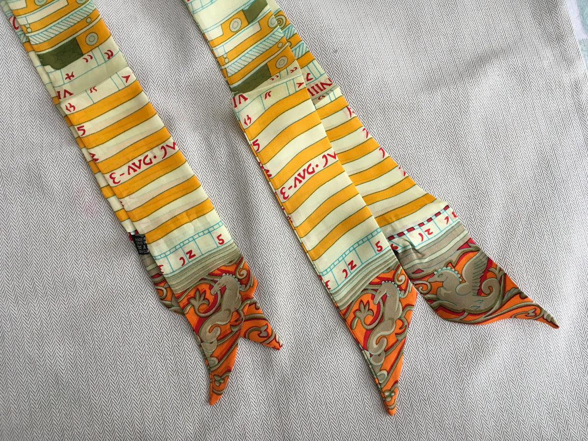 Multicolor Silk Twilly Scarf Amazing Quality Pair of 2 Ladies
