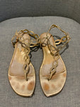 SERGIO ROSSI Gold Leather Crystals Embellished Thong Sandals SIZE 36 UK 3 US 6 ladies