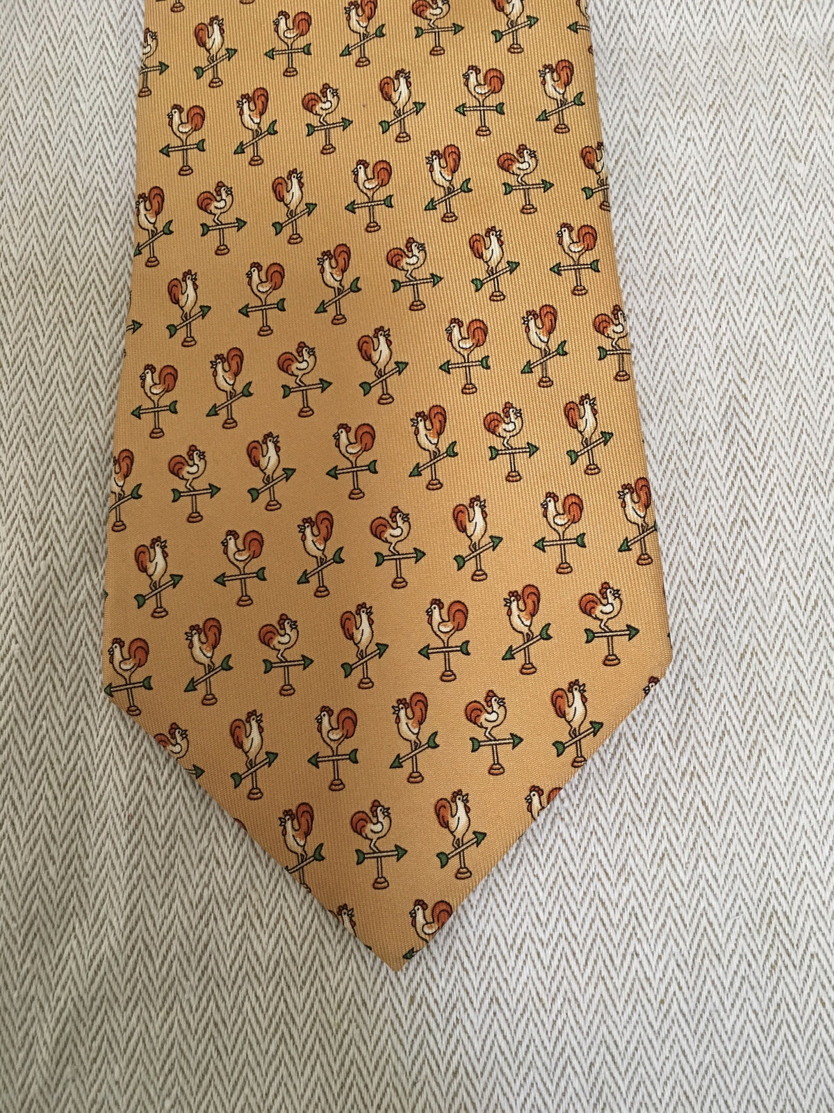 SALVATORE FERRAGAMO COCK PRINTED YELLOW SILK TIE MEN men