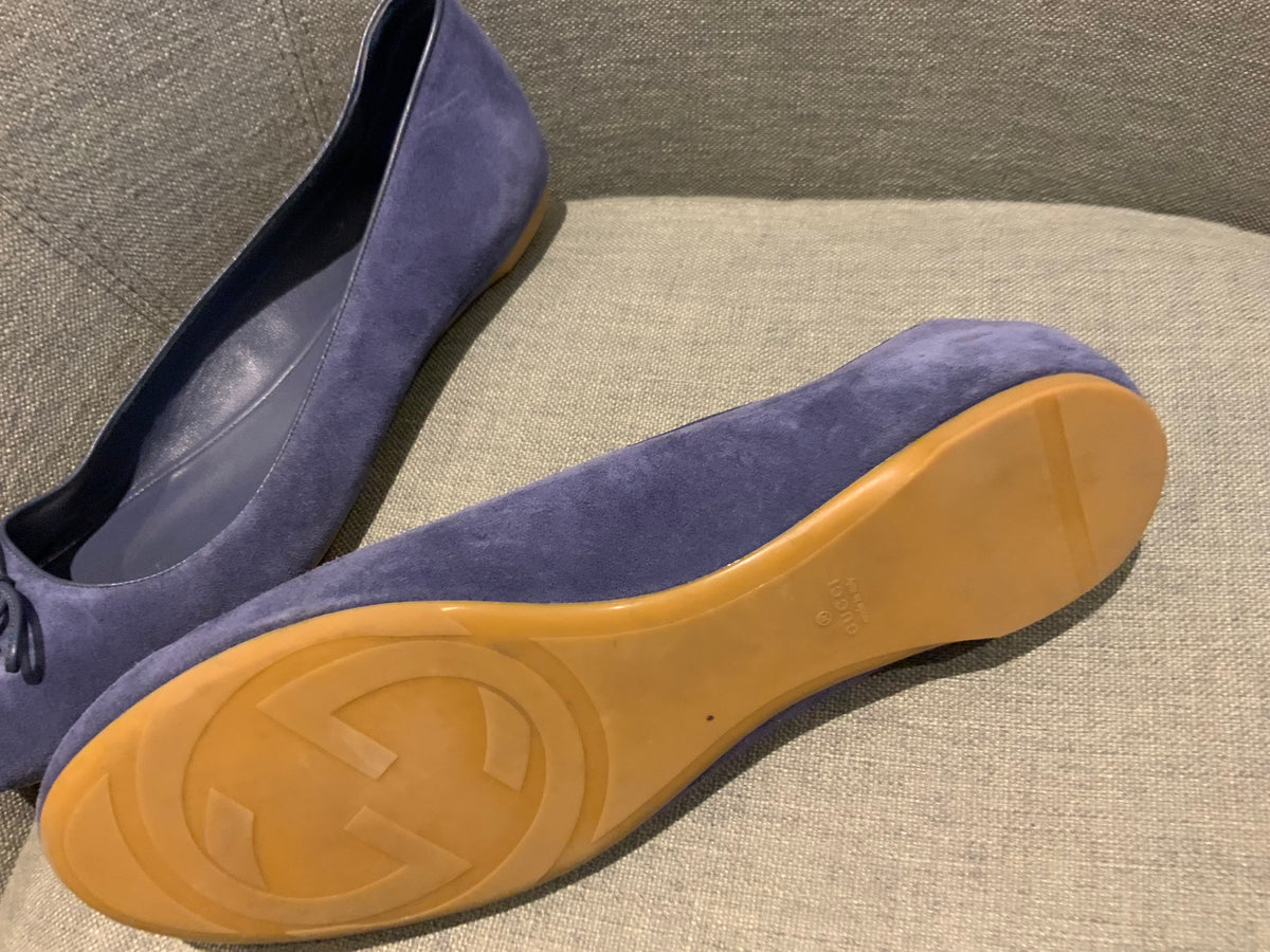 GUCCI Blue Suede Ballet Shoes Flats Bamboo Tassel Size UK 7 US 10 EU 40 ladies