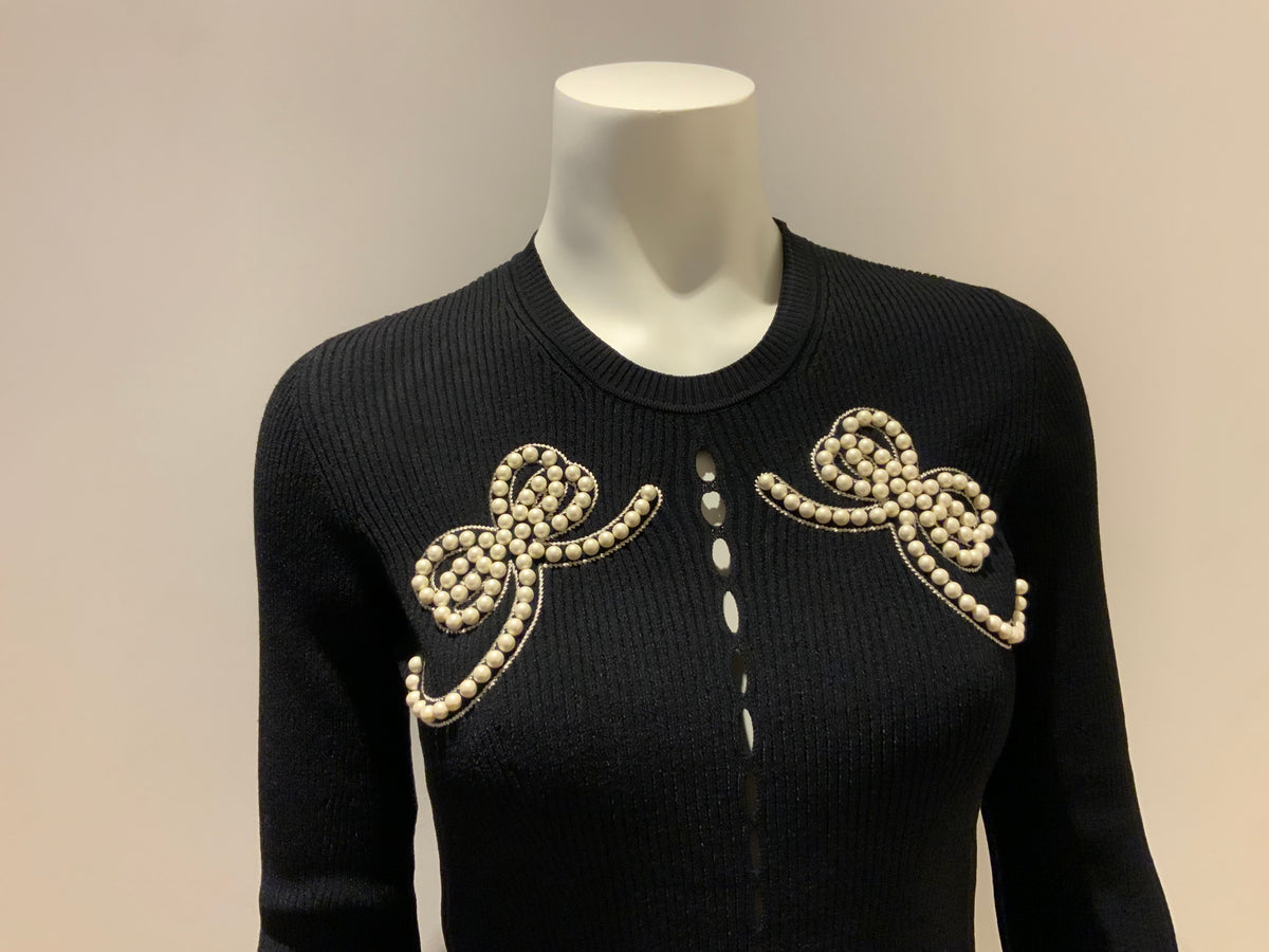MOST WANTED FENDI Knitwear Black Faux-pearl embellished jumper sweater I 42 UK10 ladies
