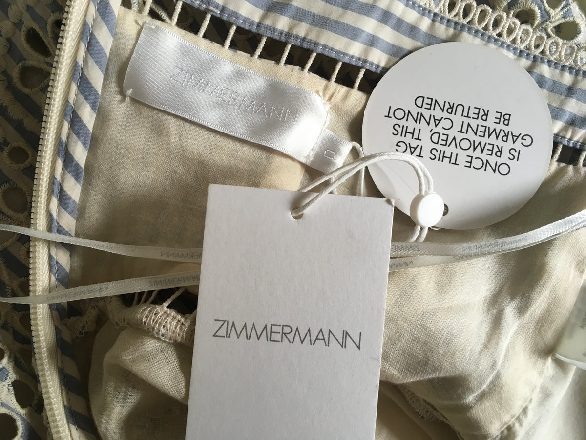 ZIMMERMANN Meridian Stripe Broderie Anglais Sun Dress Size 0 ladies