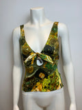 ROBERTO CAVALLI silk abstract printed studded 2005 top Size I 38 UK 6 US 2 XS ladies