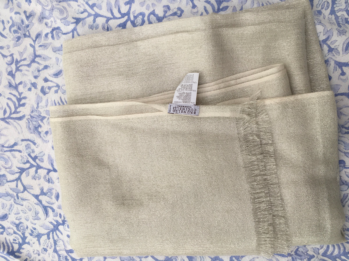 Brunello Cucinelli Silk & Cashmere Lame Knit Scarf Shawl ladies