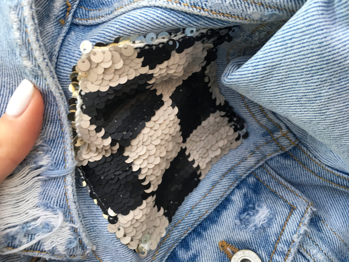 Off-White c/o Virgil Abloh checkered sequin denim jacket Ladies