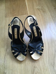 GINA BLACK GOLD PATENT LEATHER SANDALS SHOES ladies